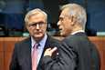 EU:n talouskomissaari Olli Rehn ja Kyproksen valtiovarainministeri Michalis Sarris keskustelivat perjantaina.