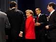 Saksan liittokansleri Angela Merkel ja Yhdysvaltain presidentti Barack Obama G20-kokouksen ryhmäkuvassa.