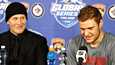 Suomalaiset NHL-tähdet Patrik Laine ja Aleksander Barkov vastailivat toimittajien kysymyksiin ottelun jälkeen.
