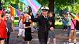 Ylikersantti Juho Pylvänäinen osallistui lauantaina Prideen sotilaspuvussa.