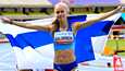 Heidi Salminen voitti 400 metrin aitajuoksun MM-kultaa Nairobissa Kasarani-stadionilla.