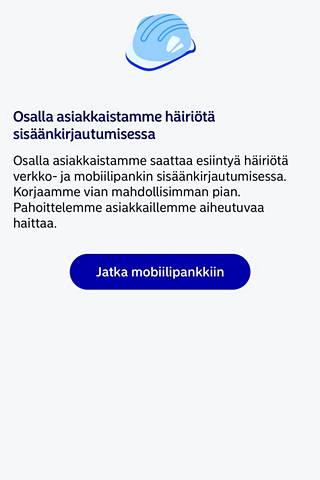 Vikailmoitus Nordean mobiilisovelluksessa.