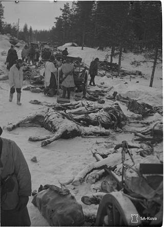 Lemetin tiellä tuhottuja neuvostoyksiköitä talvisodassa tammikuussa 1940.
