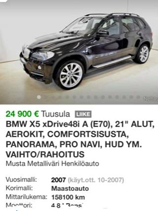 BMW X5:n myynti-ilmoituksen tiedot vakuuttivat Jukka Lehtosen.