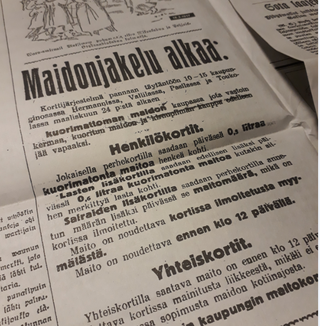Helsingin kaupungin maitokonttori ilmoitti maidonjakelun alkamisesta kortilla.