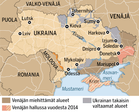Ukrainan sota: Venäjä on menettänyt merkittävän osan Ukrainassa  valtaamistaan alueista - Ulkomaat - Ilta-Sanomat