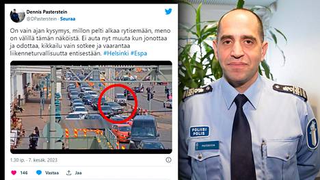 Helsingin poliisilaitoksen liikennevalvontatoiminnon johtajalla Dennis Pastersteinilla on terveiset Espan ruuhkissa jonottaville.