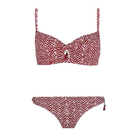 Changen bikinin punavalkoista liiviä myydään koossa 65E–85I. Yläosa 66,95 € ja alaosa 37,95 €.