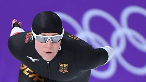 Claudia Pechstein vauhdissa Pyeongchangin talviolympialaisissa 2018.