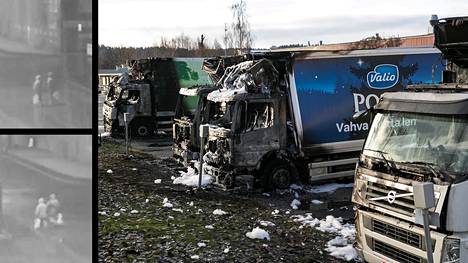 Poliisi epäilee, että ekoterroristit olisivat polttaneet neljä kuorma-autoa Nekalassa Tampereella. Poliisi julkaisi kuvia epäillyistä.