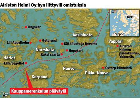 Katso kartta: KRP:n ratsaama Airiston Helmi omistaa suuren joukon saaria ja  kiinteistöjä merenkulun pääväylän varrelta - Kotimaa - Ilta-Sanomat