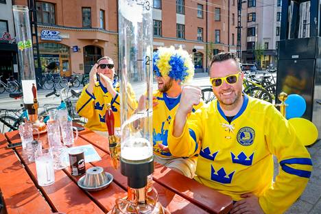 Swedish fans gather in their traditional bar before the evening's Finland-Sweden match.