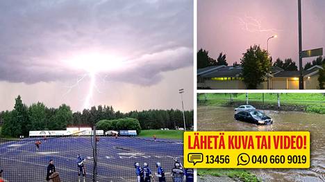 IS:n lukijat kuvasivat salamointia Kempeleessä ja Oulussa tiistaina illalla. Ukkosmyrsky aiheutti pahoja tulvia Oulussa.