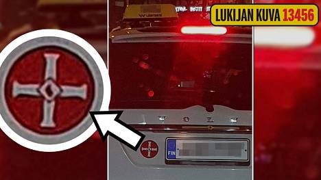 IS:n lukija nappasi kuvan Reijon taksista, jonka rekisterikilven vieressä on Ku Klux Klan -järjestön merkki.