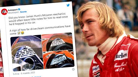 James Hunt sai F1-uransa aikana erikoisia viestejä mekaanikoilta.
