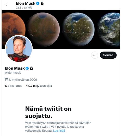 Elon Muskin Twitter-tili on tällä hetkellä yksityinen.
