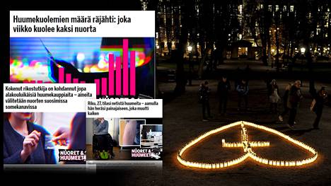 Huumeisiin kuolleiden muistoksi sytytettiin kynttilöitä Helsingissä vuonna 2018.