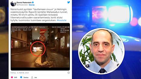 Videon tapahtuneesta jakoi Twitterissä Helsingin poliisilaitoksen liikennevalvontatoiminnon johtaja Dennis Pasterstein. 
