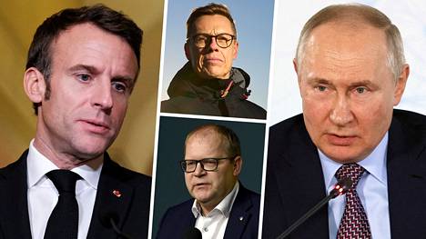 Emmanuel Macron (vas.), Vladimi Putin (oik.), Alexander Stubb (ylh. kesk.) ja Urmas Paet.