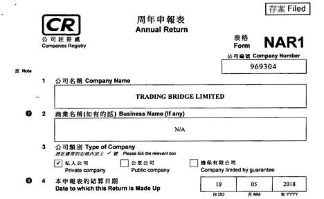 Airiston Helmen perustanut Trading Bridge -yhtiö löytyy Hongkongista.