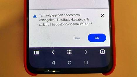 FluBot leviää klikkaamalla tekstiviestin linkkiä, ja verkkosiivu pyytää asentamaan sovelluksen Android-puhelimeen. Tämänkaltainen näkymä, jossa puhelimeen yritetään ladata .apk-päätteinen tiedosto, on hälytysmerkki. 