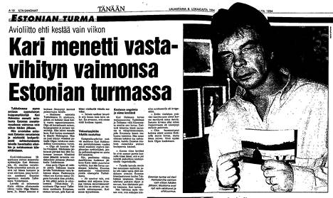 Ilta-Sanomat kirjoitti suomalaisen Karin tragediasta 8. lokakuuta 1994.