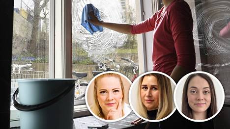 Saana Tyni (vas.), Mariliis Markna (kesk.) ja Elli Pölhö paljastavat parhaat siivousvinkkinsä.