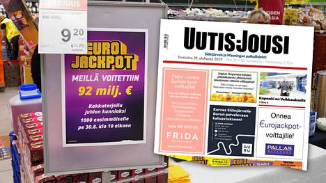 Paikallislehti Uutis-Jousessa on kosiskeltu tuoreita lottovoittajia lehti-ilmoituksin.