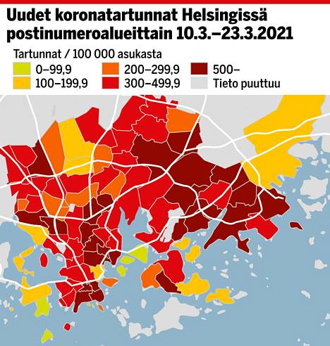 Tässä ovat nyt Helsingin pahimmat koronapesäkkeet, ilmaantuvuusluku nousi  uudelle tasolle – katso postinumeroalueittain - Kotimaa - Ilta-Sanomat