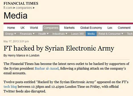 Myös The Financial Times uutisoi palvelunsa hakkeroinnista.