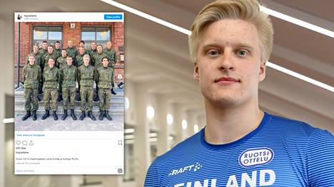 Topias Laine edusti Suomen maajoukkuetta Ruotsi-ottelun avajaistilaisuudessa maaliskuun lopussa.
