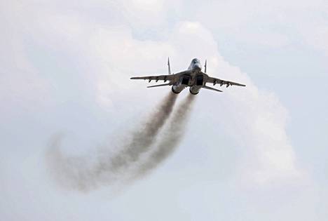 Ukrainan ilmavoimien MiG-29-hävittäjä lentonäytöksessä vuonna 2018.