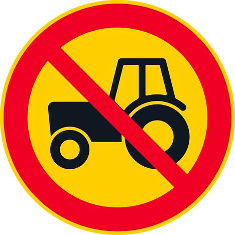Traktorilla ajo kielletty -merkin traktori on uudistunut, ja samalla merkki koskee myös kevyttä nelipyörää ja kevyttä maantiemönkijää.