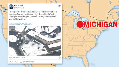 Kouluampuminen tapahtui tiistaina Michiganin osavaltiossa Oxfordin kylässä, joka sijaitsee noin 70 kilometriä Detroitista pohjoiseen.