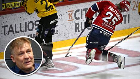 HIFK:n Kasper Halttunen jäi KalPan Colby Sissonsin rajun taklauksen alle keskiviikon ottelussa. Asiantuntija Raimo Summanen pitää Sissonsin saamaa pelikieltoa kovana.