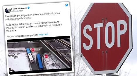 Poliisi muistutti autoilijoita stop-merkin huomioimisesta Itäväylän ja Viilarintien risteyksessä.