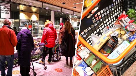 Joulun ostoruuhkaa Helsingissä K-Supermarket Mustapekan kalatiskin äärellä.