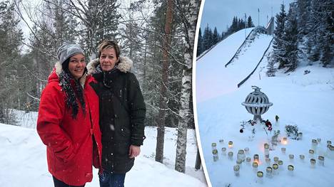 Ystävykset Satu Timonen (vas.) ja Sonja Salminen saapuivat Laajavuoreen muistelemaan Matti Nykästä.