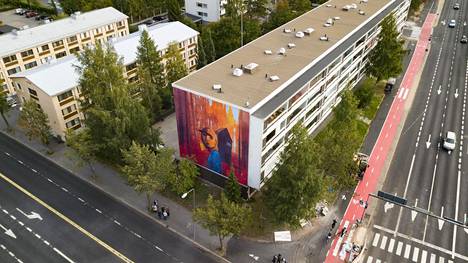 Yhdysvaltalainen taiteilija Andrew Hem on maalannut muraalin oululaisen kerrostalon seinään Raksilaan.