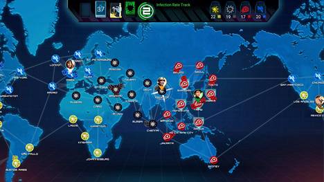 Pandemic-pelissä 2-4 pelaajan porukka yrittää estää maailmanlopun neljää virusta vastaan.