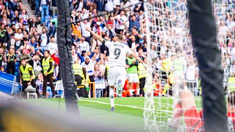 Real Madridin Karim Benzema juhli maaliaan 24. toukokuuta Espanjan liigassa.