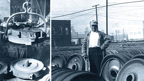 Toimitusjohtaja B. M. Lehtonen joutui lähtemään Chicagoon Griffin Wheel Companyn tehtaalle etsimään ratkaisua halkeileviin junanpyöriin.