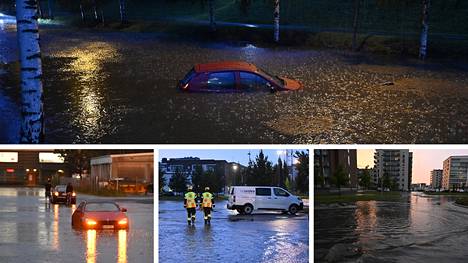 Raju ukkosmyrsky sai kadut tulvimaan Oulussa.