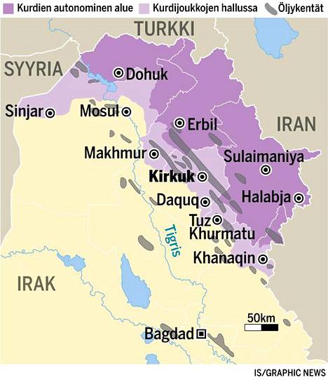 Irak valtasi nopeasti takaisin aiemmin kurdijoukkojen hallussa olleet alueet, joilla on runsaat öljyvarat.