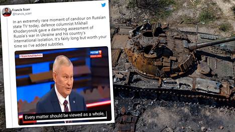 Sotilasasiantuntija Mihail Hodarjonokin lausunnot lähtivät leviämään Twitterissä.