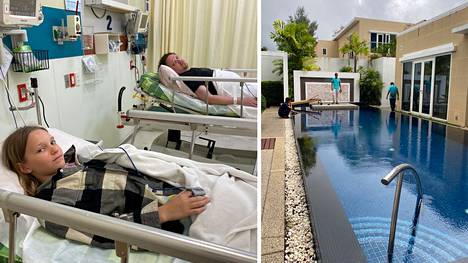 Kymmenenvuotias Valma Yli-Hemminki ja isä Ville Yli-Hemminki tarkkailussa thaimaalaisessa sairaalassa. He saivat sähköiskuja Splash Beach Resort -nimisen hotellin uima-altaasta Phuketissa. 