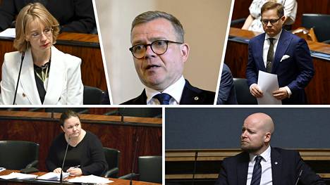 Oppositioedustajat Tytti Tuppurainen, Markus Lohi, Krista Kiuru ja Jussi Saramo hiillostivat pääministeri Petteri Orpoa kyselytunnilla.