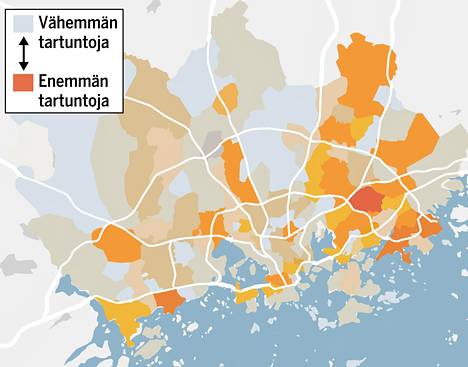 Kartta näyttää postinumeroittain, missä päin pk-seutua koronatartuntoja on  nyt eniten – ylilääkäri löytää kaksi erityisen huolestuttavaa merkkiä -  Kotimaa - Ilta-Sanomat