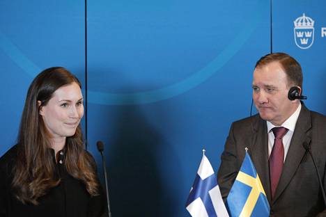 Suomen pääministeri Sanna Marin ja Ruotsin pääministeri Stefan Löfven.