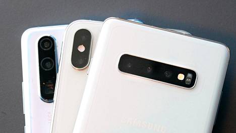 Huawein P30 Pro, Iphone Xs ja Samsung S10.